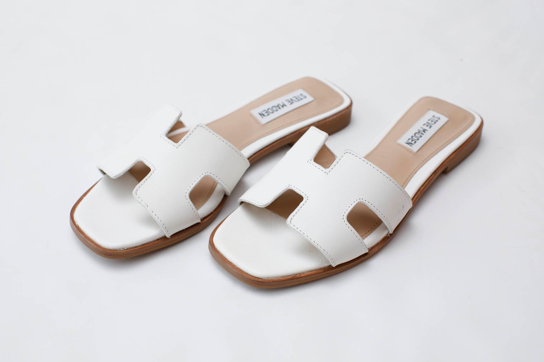 HADYN White Leather Women's Slide Sandals