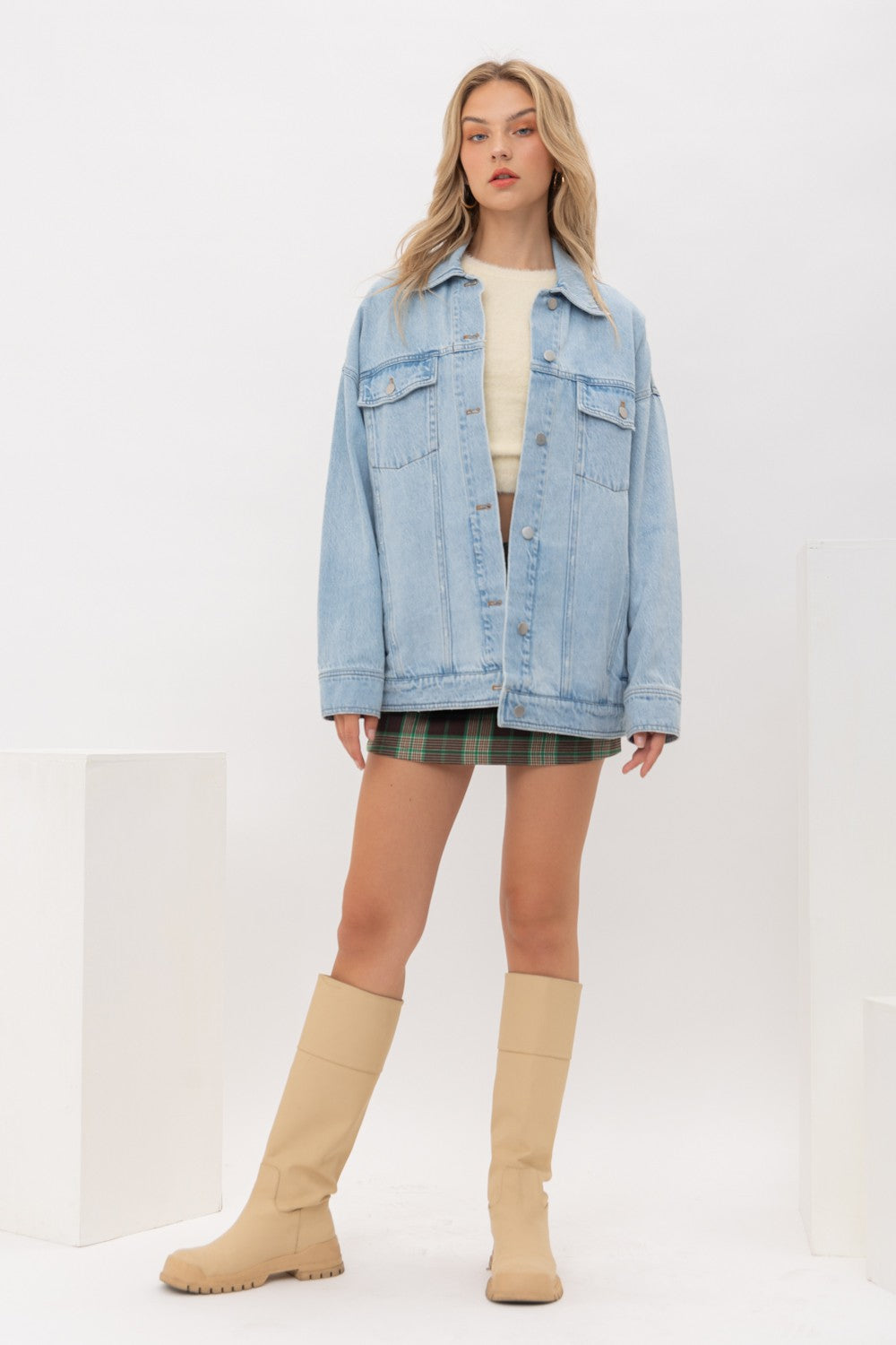 PG Heart Detailed Oversized Denim Jacket