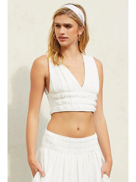 MS Pleated V Neck Crop Top