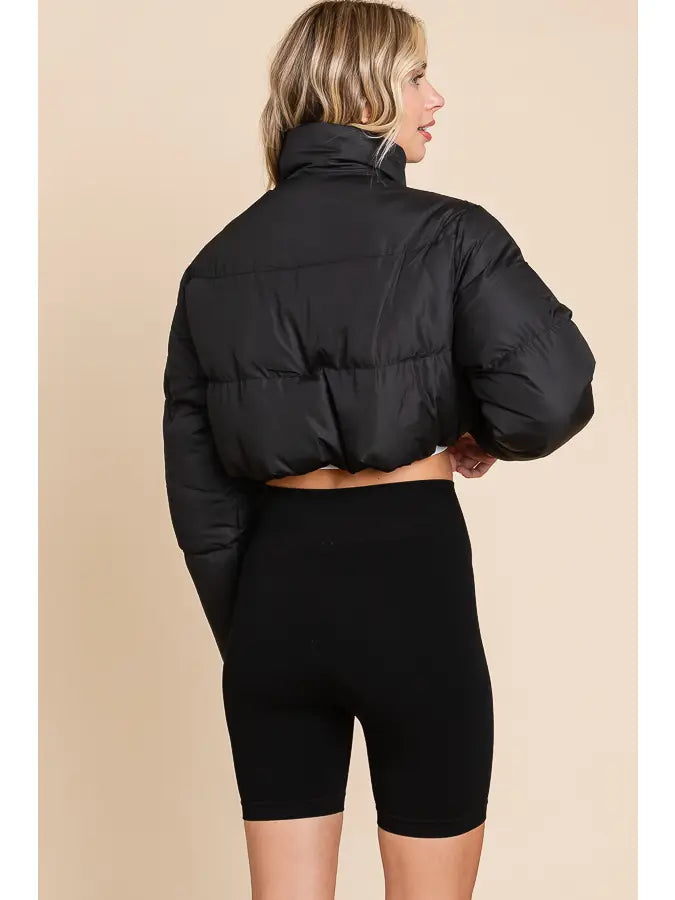 Black Cropped Puffer Jacket