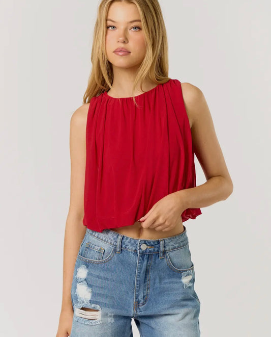 Red Sleeveless Mesh Bubble Top