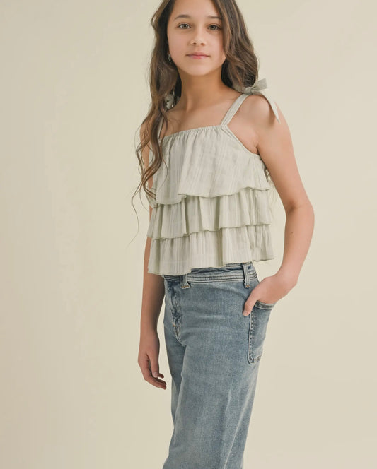 Tween Sage Green Tiered Top