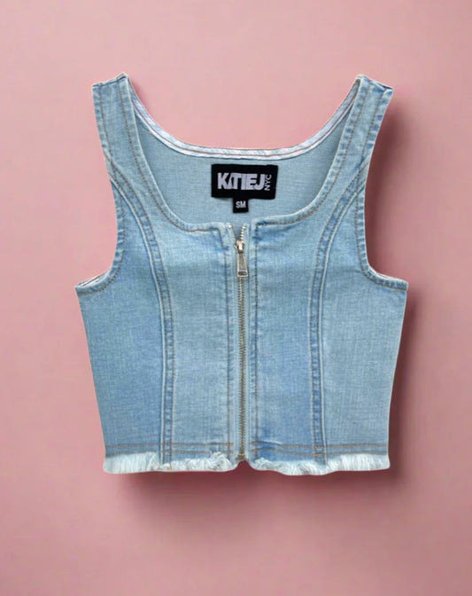 Ginny Denim Zip Top (Tweens) KatieJ NYC