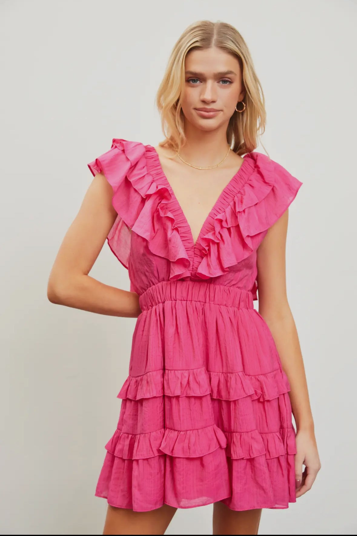 V-Neck Ruffle Tiered Dress - MS