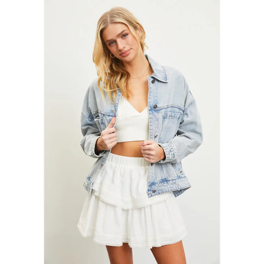 MS Oversized Back Pleated Denim Jacket