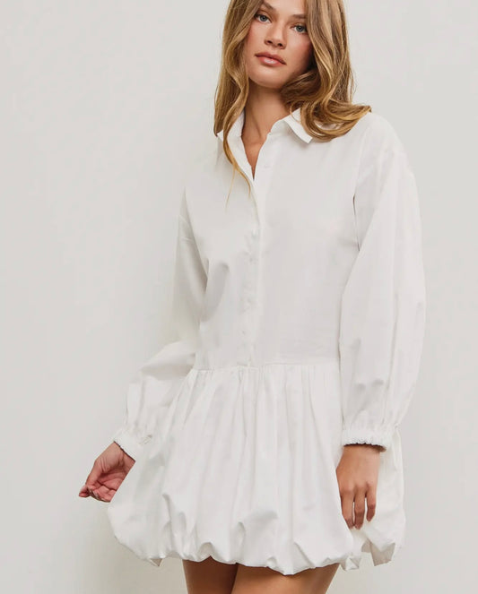 White Button Down Balloon Dress