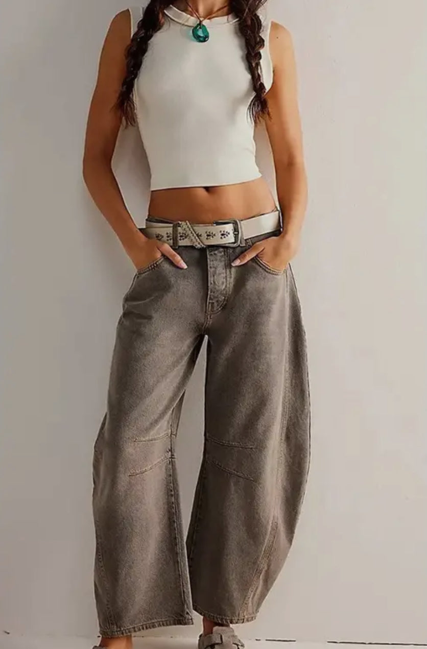 Brown Wide Leg Mid Waist Jeans