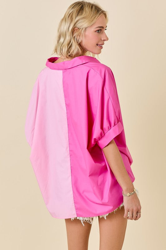 Two Tone Colorblock Oversized Top