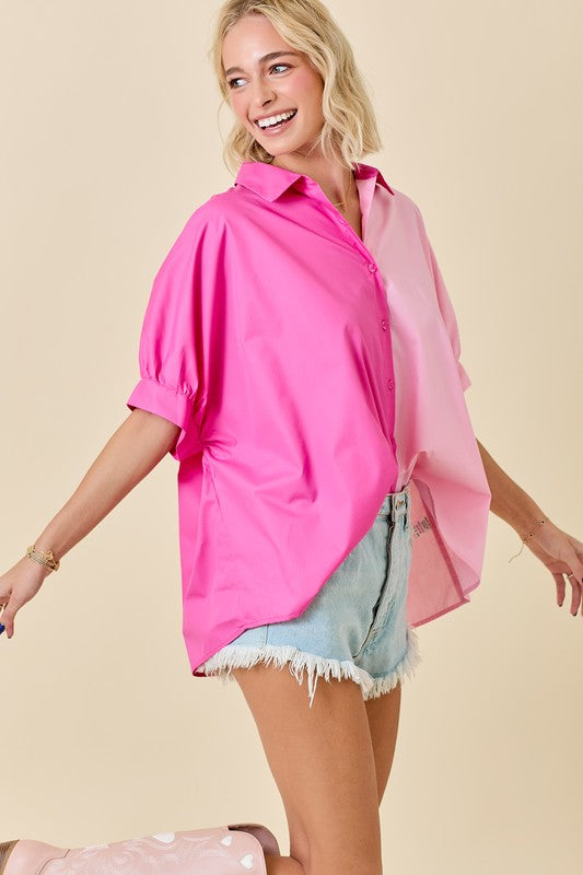 Two Tone Colorblock Oversized Top