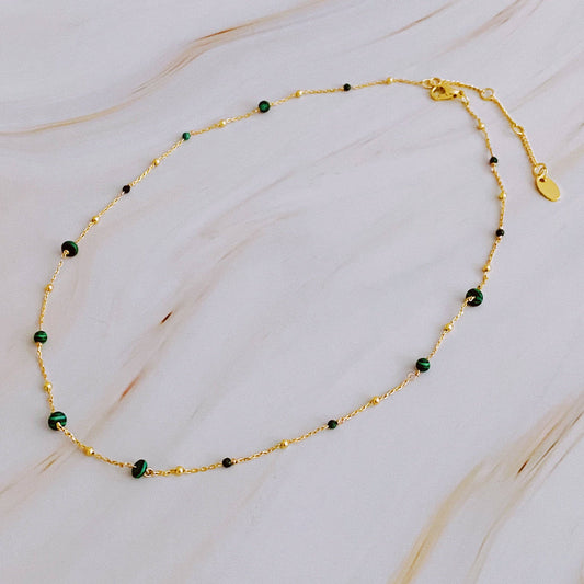 Dainty Precious Stone Bead Necklace: Green Stone