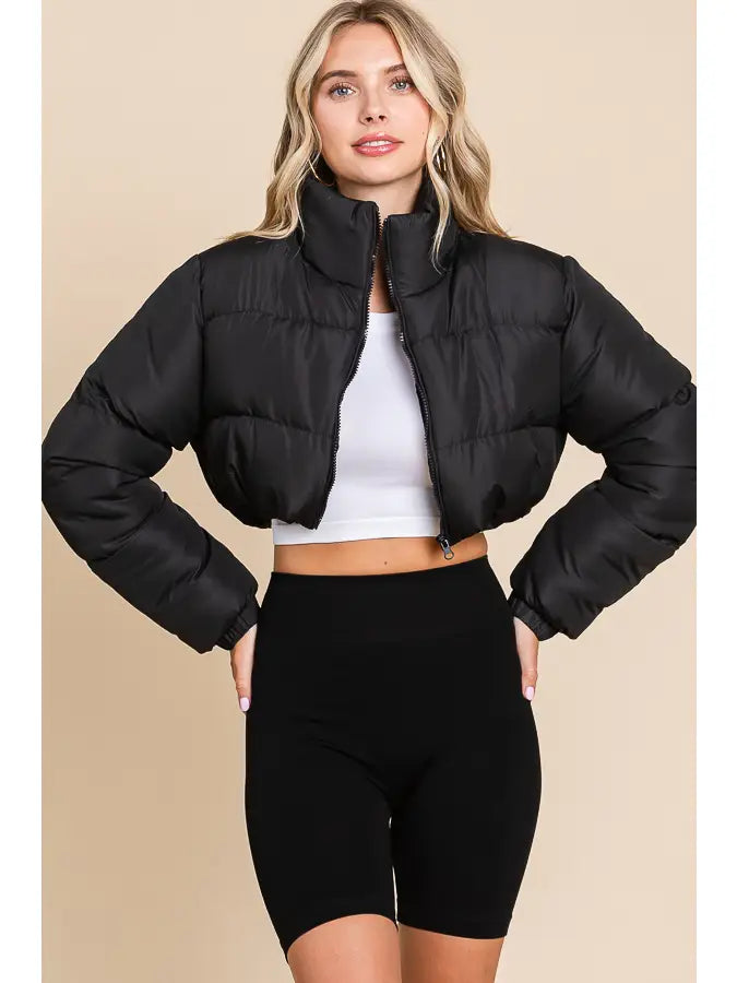 Black Cropped Puffer Jacket