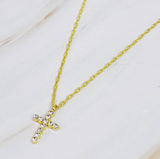 Faceted Crystal Cross Necklace: Small