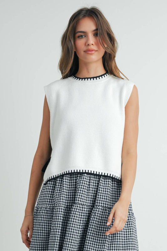 Ivory Sweater Top With Black Bows