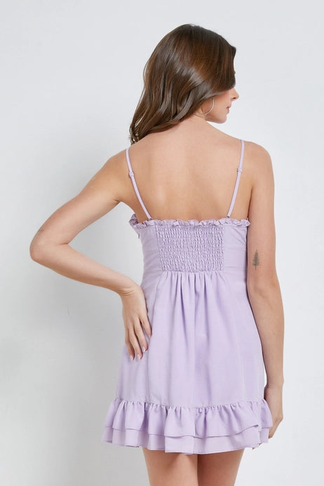 Lilac Lace Up Bustier Ruffle Edge Dress