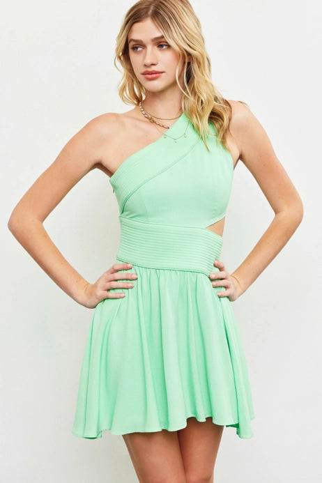 Mint One Shoulder Ruffle Dress - MS