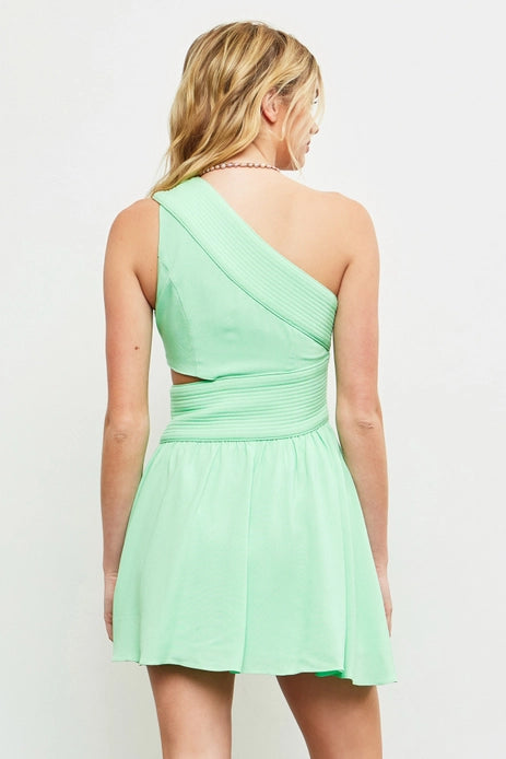 Mint One Shoulder Ruffle Dress - MS