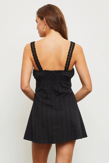 BLACK CROCHET TRIM STRAP MINI DRESS