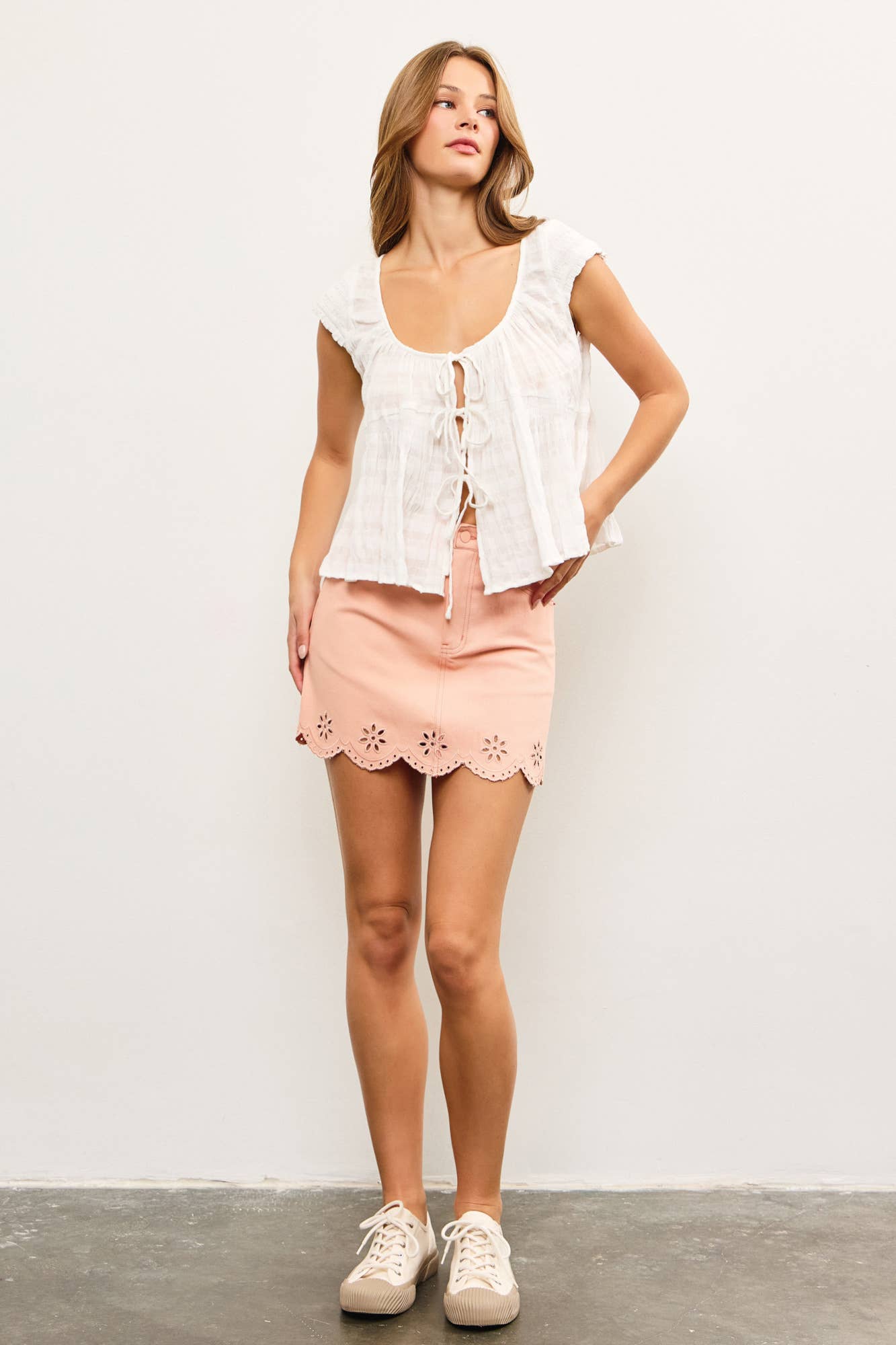 White Front Tie Flare Top