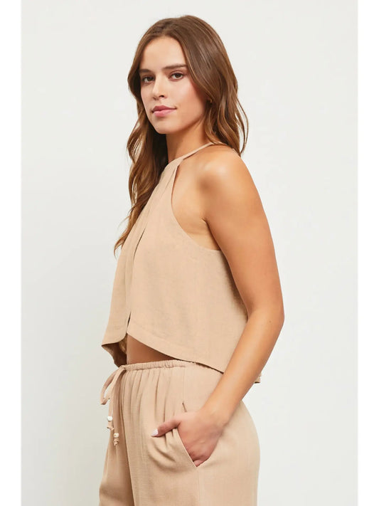 MS Taupe Halter Neck Crop Top