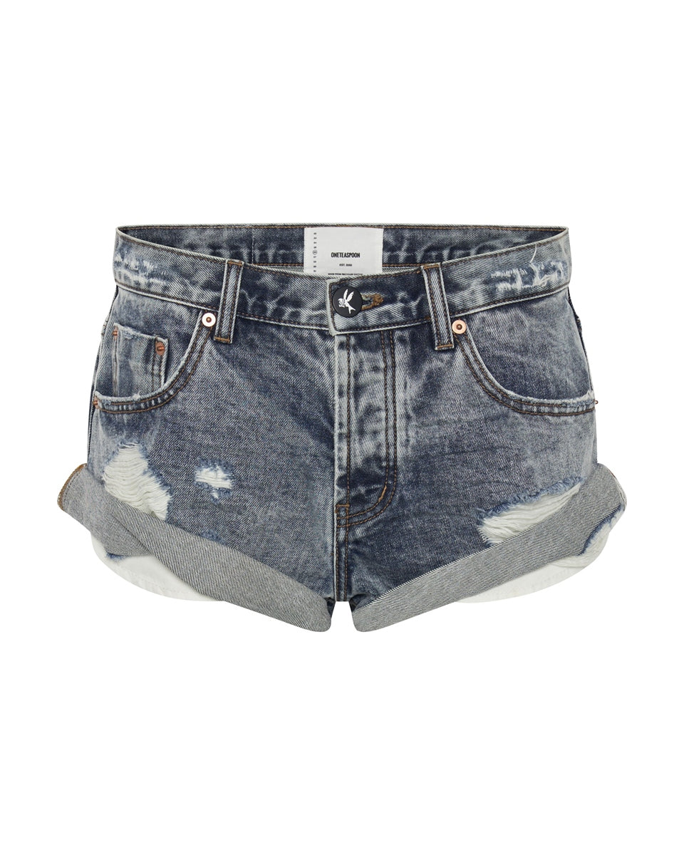 Blue Blossom Bandit Low Waist Denim Shorts - One Teaspoon