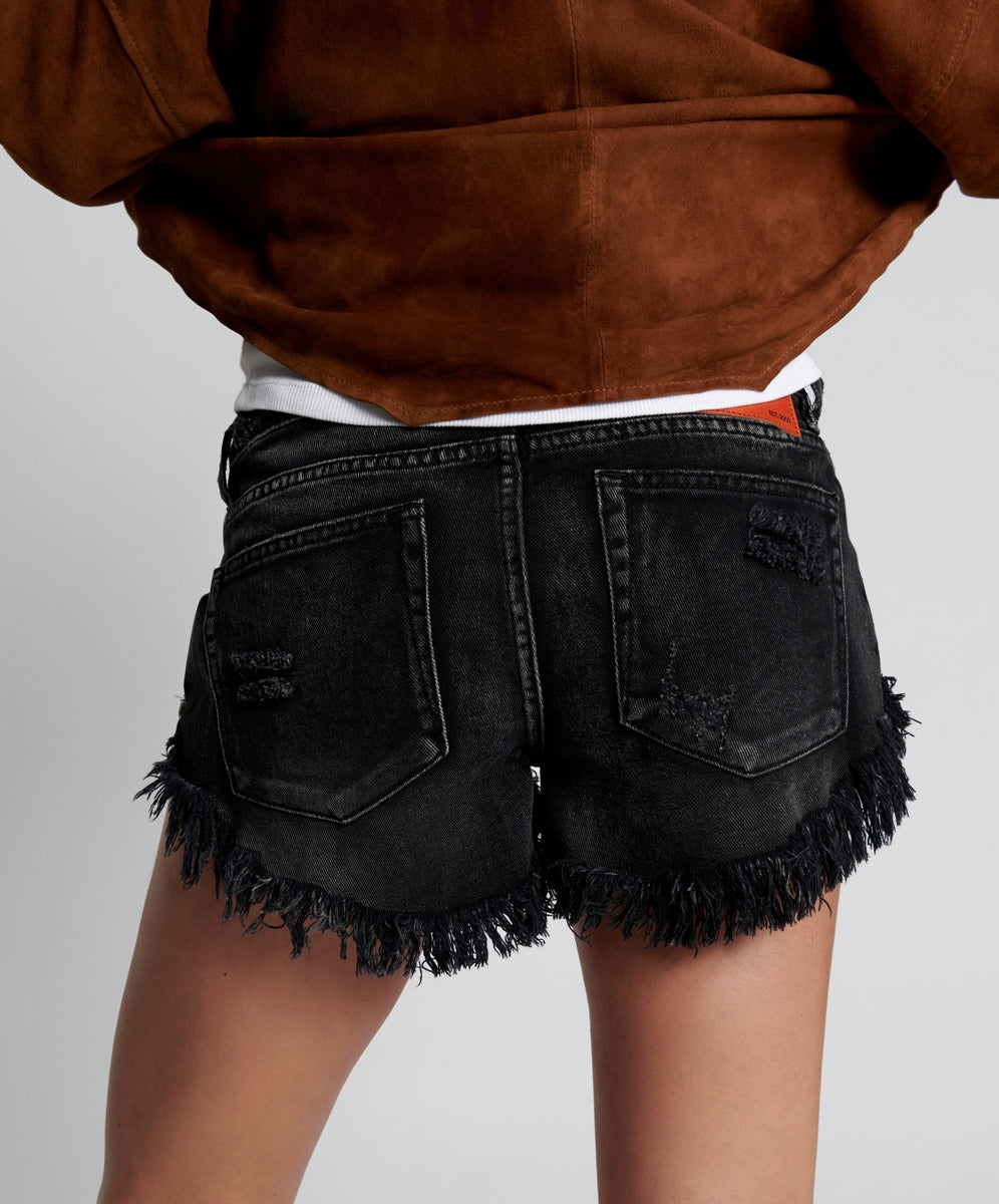 Faded Black Dukes Low Waist Mini Denim Short  - ONE TEASPOON