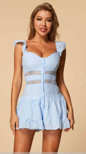 Sleeveless Solid V-Neck Lace Romper