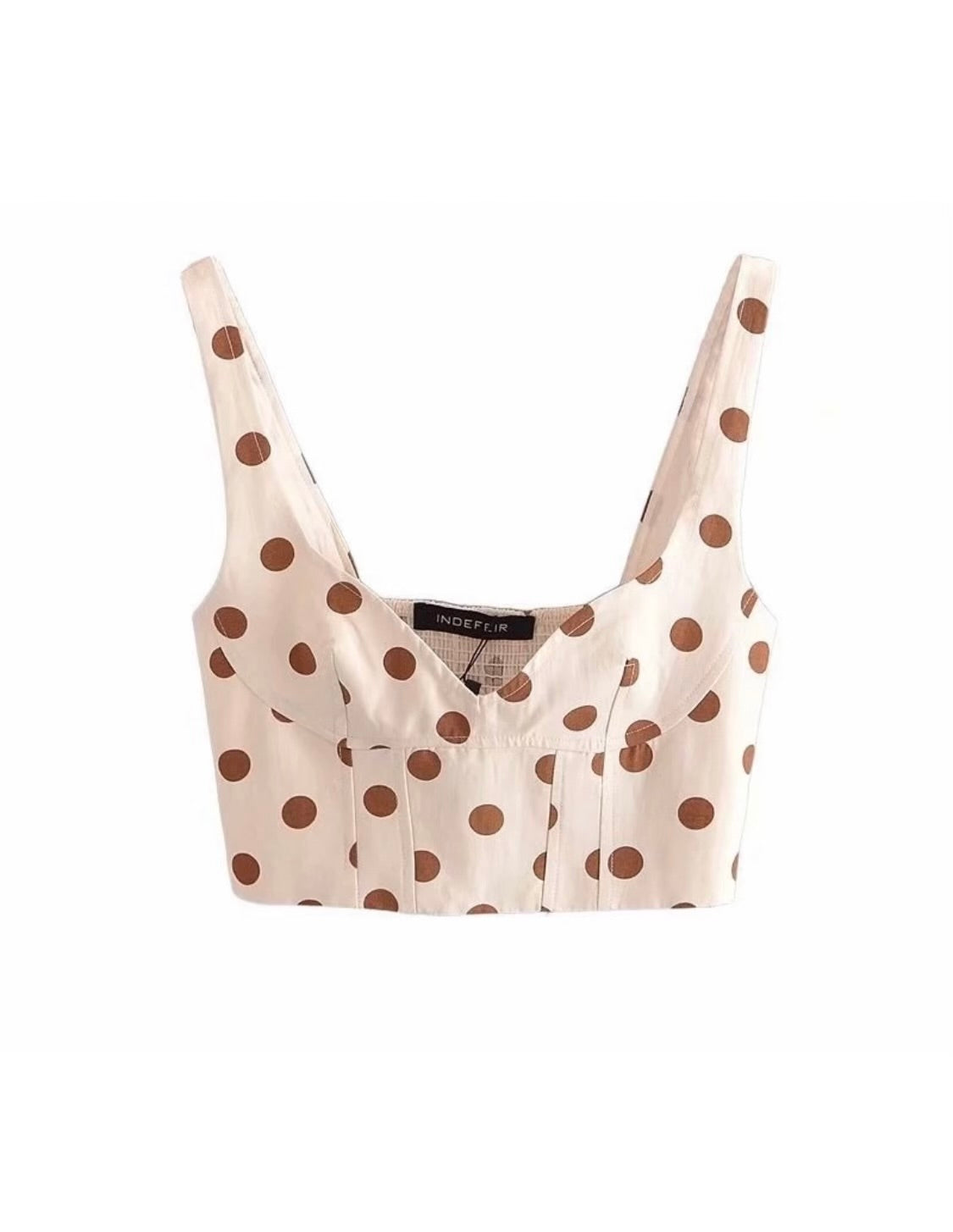 Cream Polka Dot Smocked Back Bralette Top