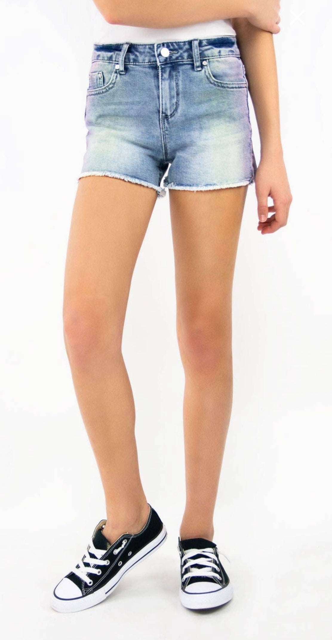 GIRLS FRAY HEM COLOR OMBRE TINTED SHORTS