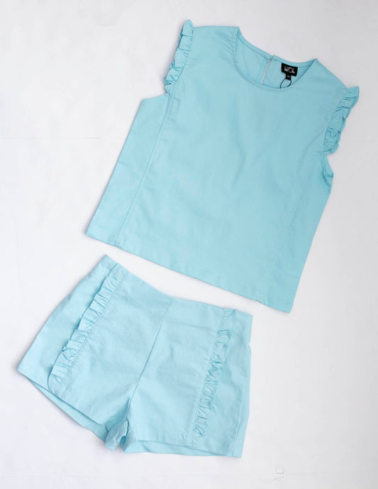 Aqua Ruffle Sleeve Top (Tweens) - LO